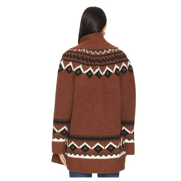 New House Of Harlow Denisia Fairisle Shawl Cardigan Medium Rust Aztec - Picture 3 of 10